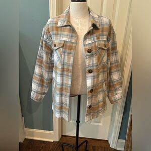 Love Tree Plaid Jacket in Blue and Tan
